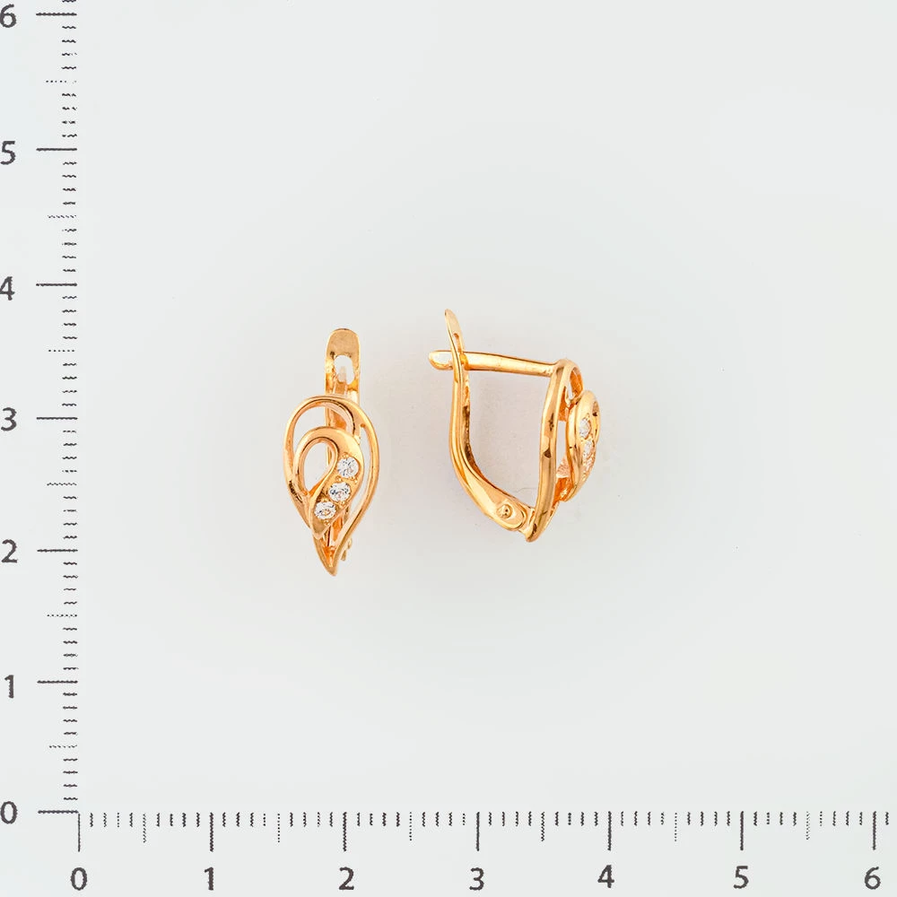 Серьги с фианитом из красного золота 585 пробы