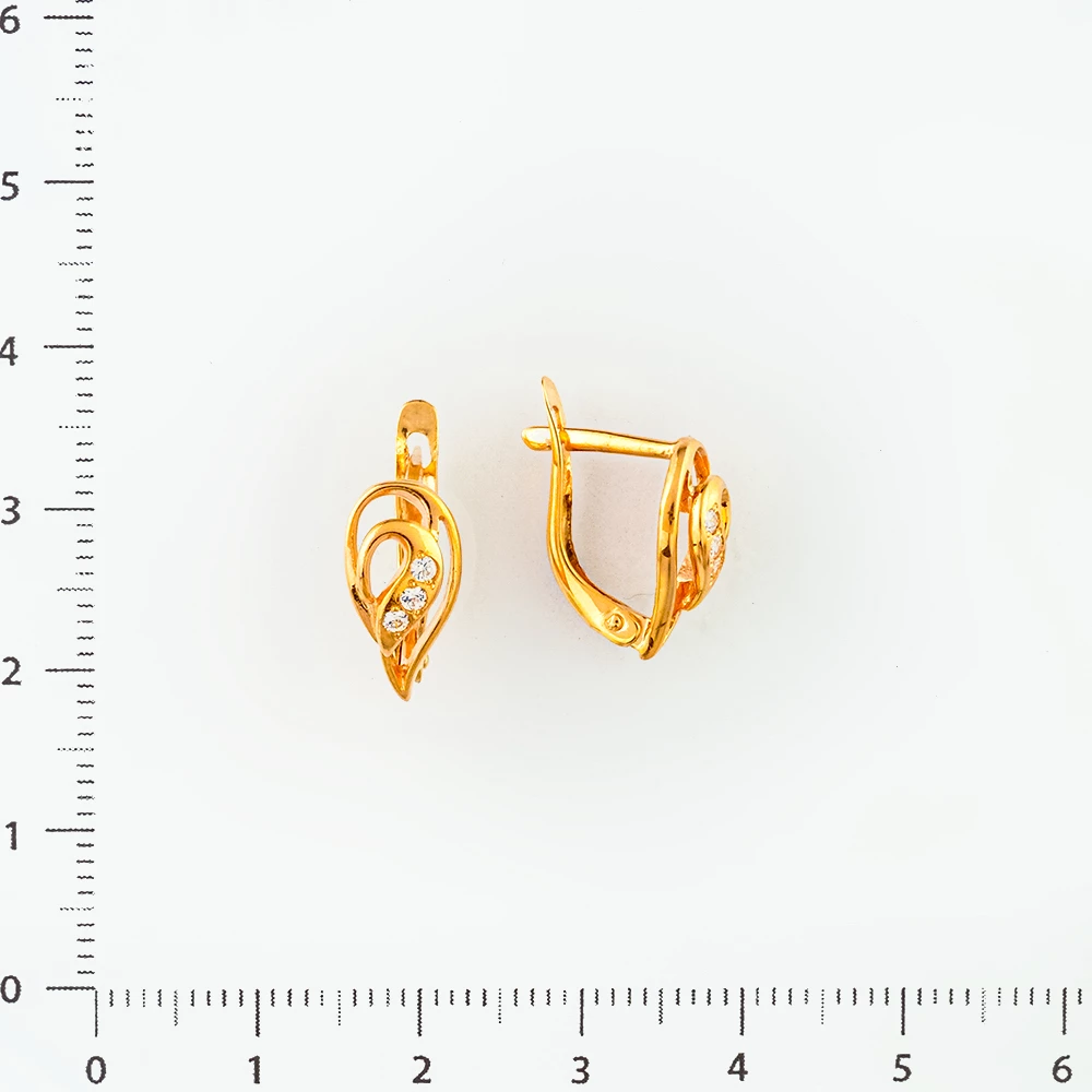 Серьги с фианитом из красного золота 585 пробы