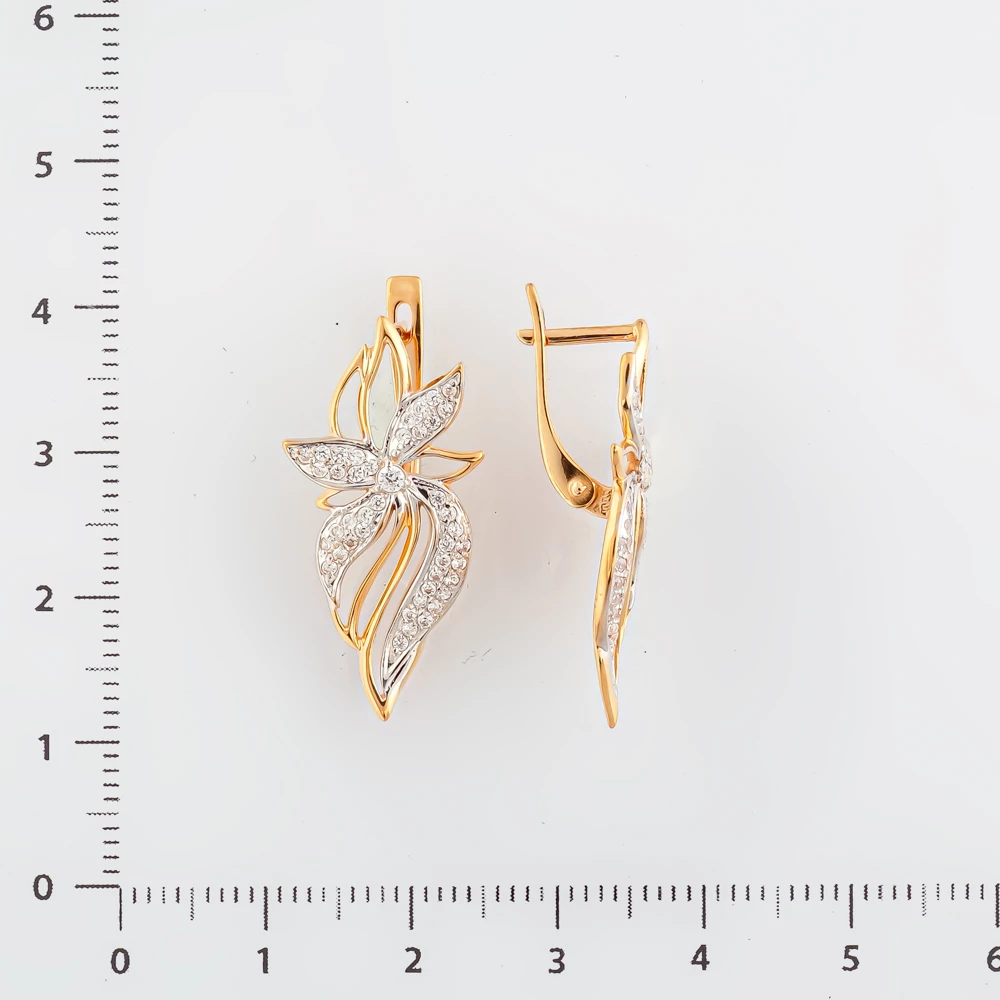 Серьги с фианитом из красного золота 585 пробы