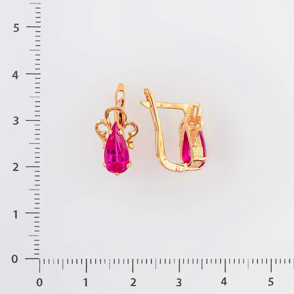 Серьги с фианитом из красного золота 583 пробы