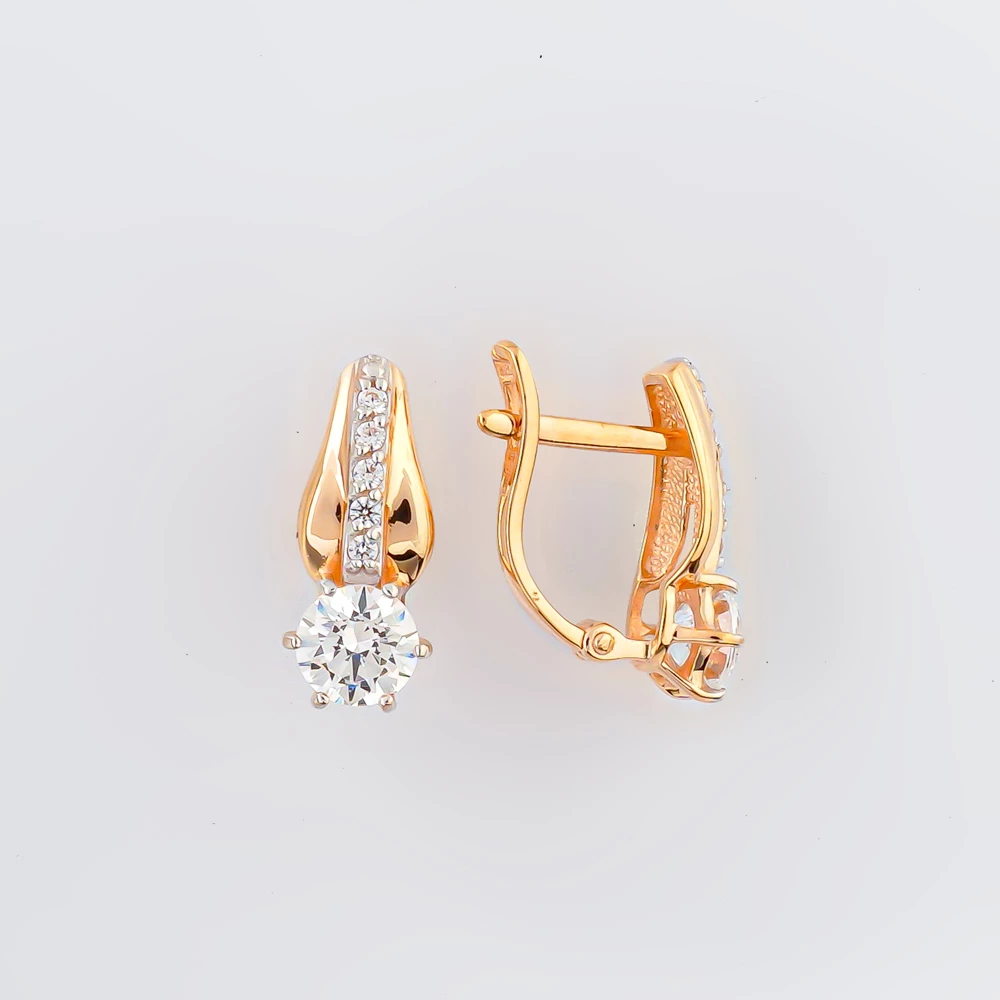 Серьги с фианитом из красного золота 585 пробы