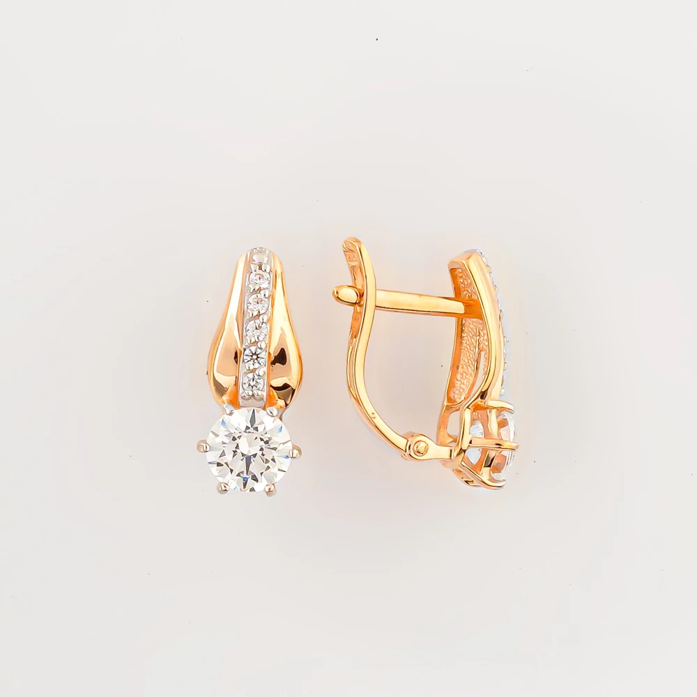 Серьги с фианитом из красного золота 585 пробы
