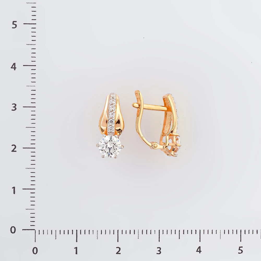 Серьги с фианитом из красного золота 585 пробы