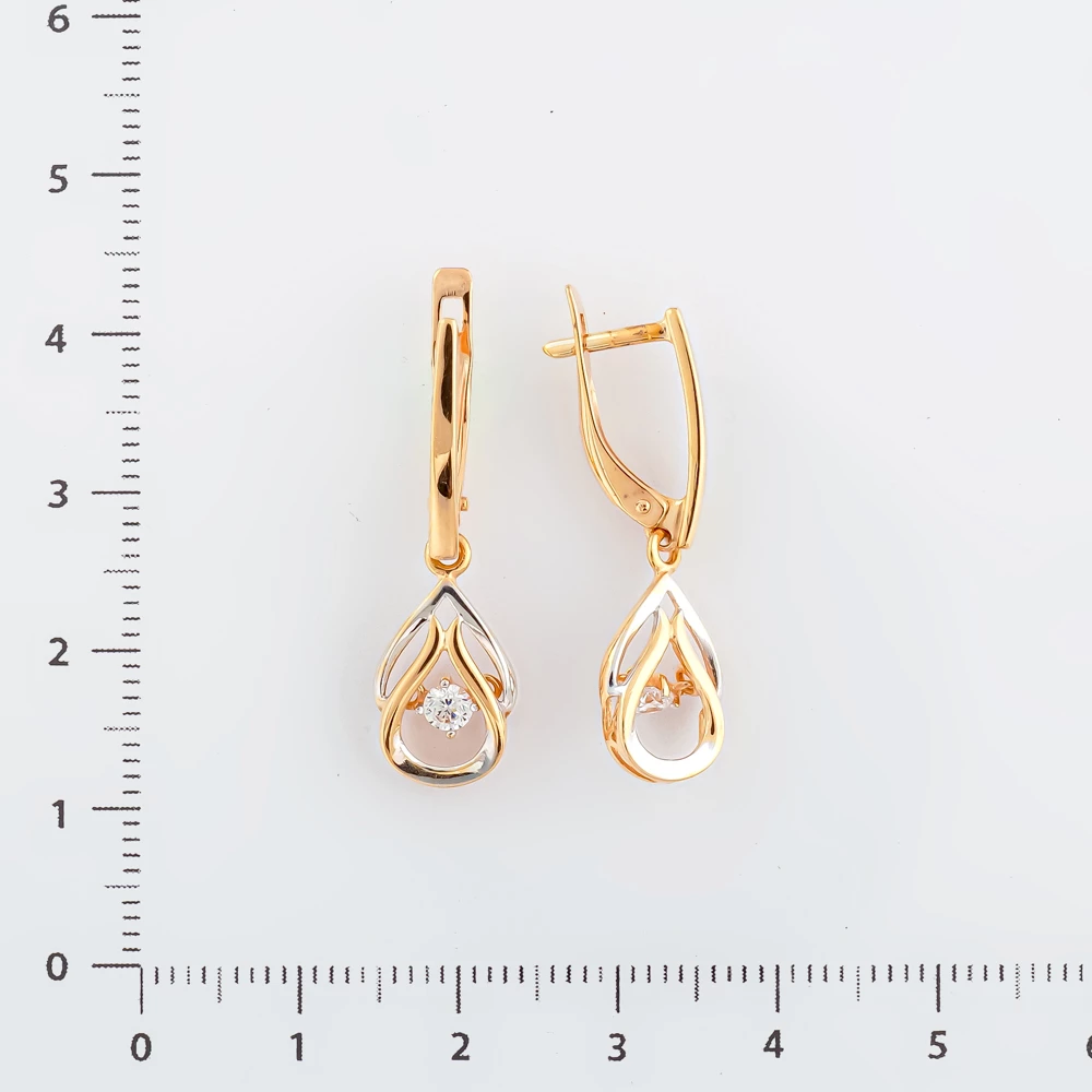 Серьги с фианитом из красного золота 585 пробы
