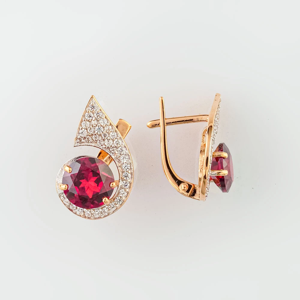 Серьги с ситаллом из красного золота 585 пробы