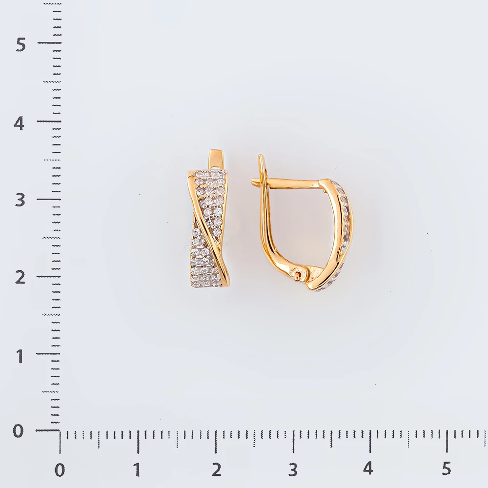 Серьги с фианитом из красного золота 585 пробы