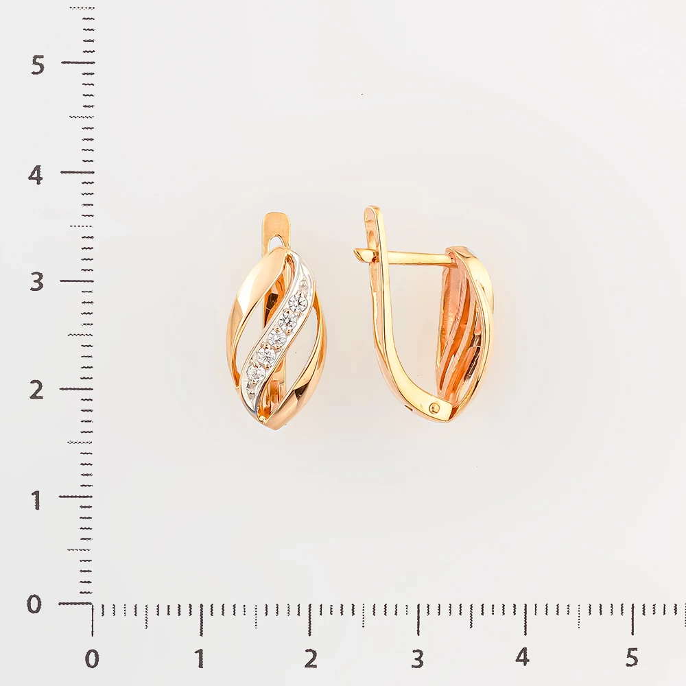 Серьги с фианитом из красного золота 585 пробы