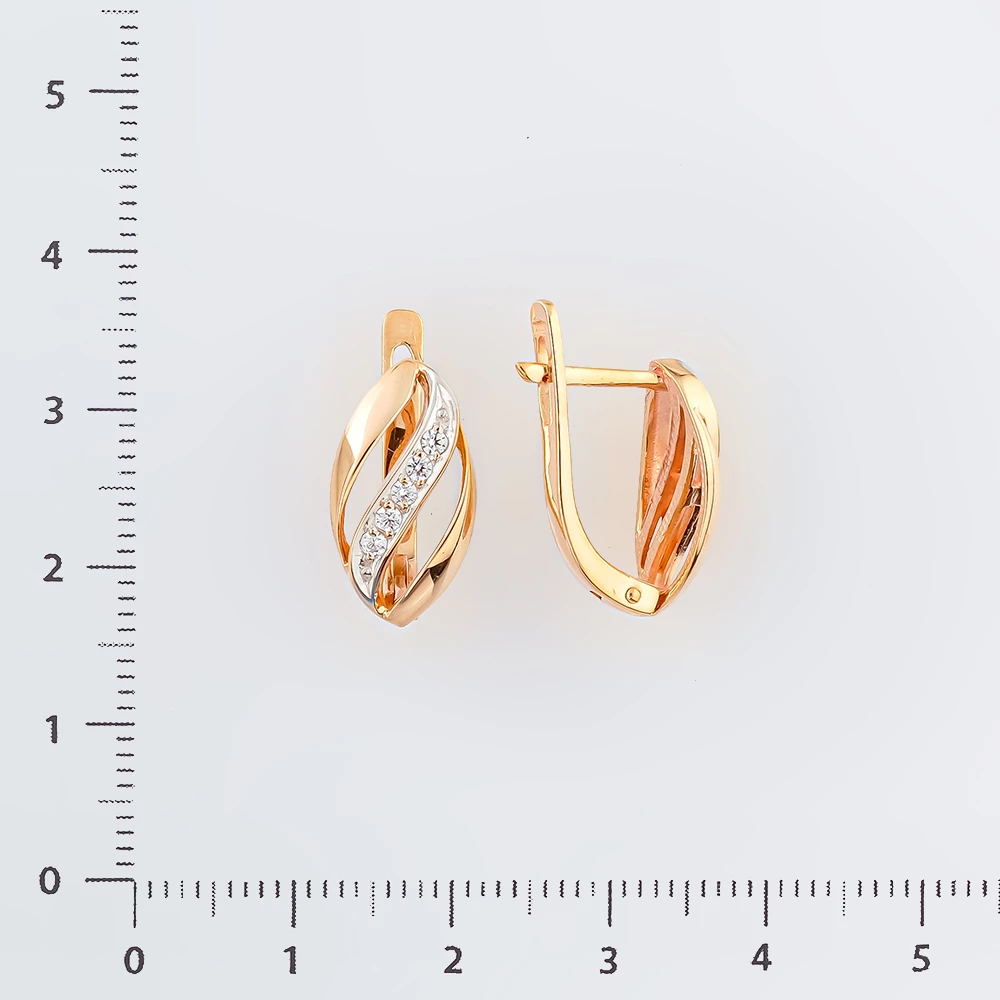 Серьги с фианитом из красного золота 585 пробы