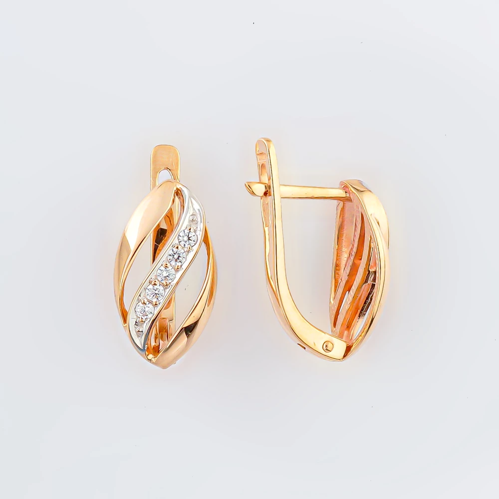 Серьги с фианитом из красного золота 585 пробы