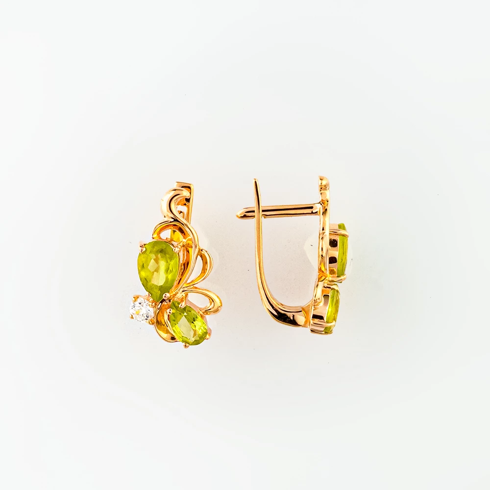 Серьги с хризолитом из красного золота 585 пробы