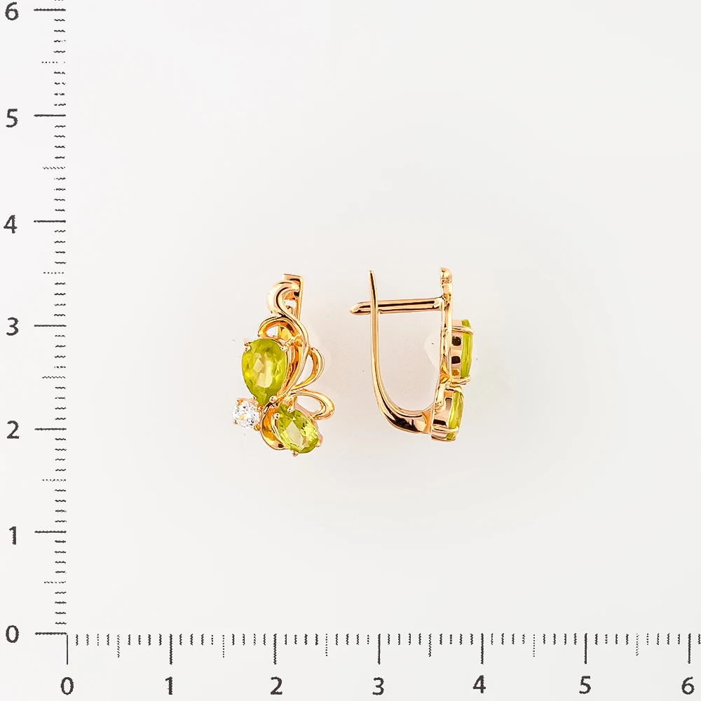 Серьги с хризолитом из красного золота 585 пробы