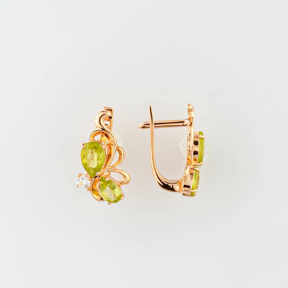 Серьги с хризолитом из красного золота 585 пробы