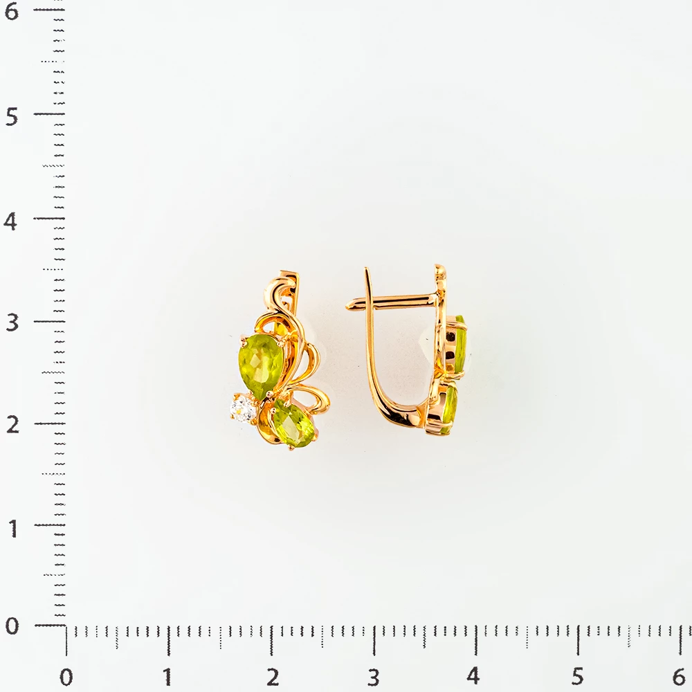 Серьги с хризолитом из красного золота 585 пробы