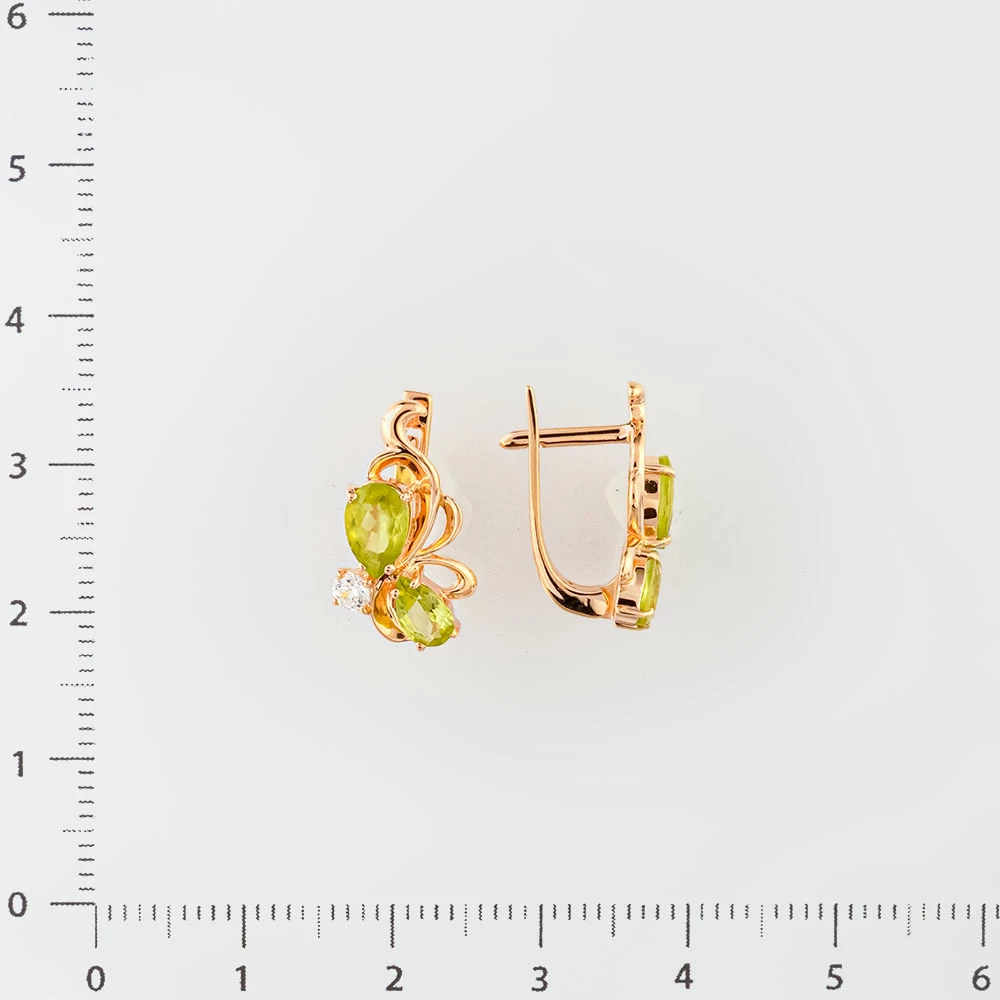 Серьги с хризолитом из красного золота 585 пробы