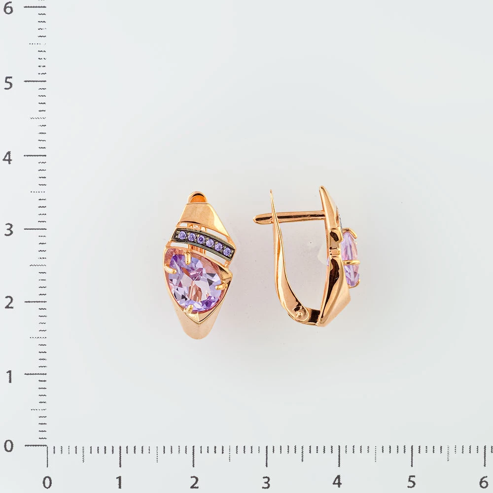 Серьги с аметистом из красного золота 585 пробы