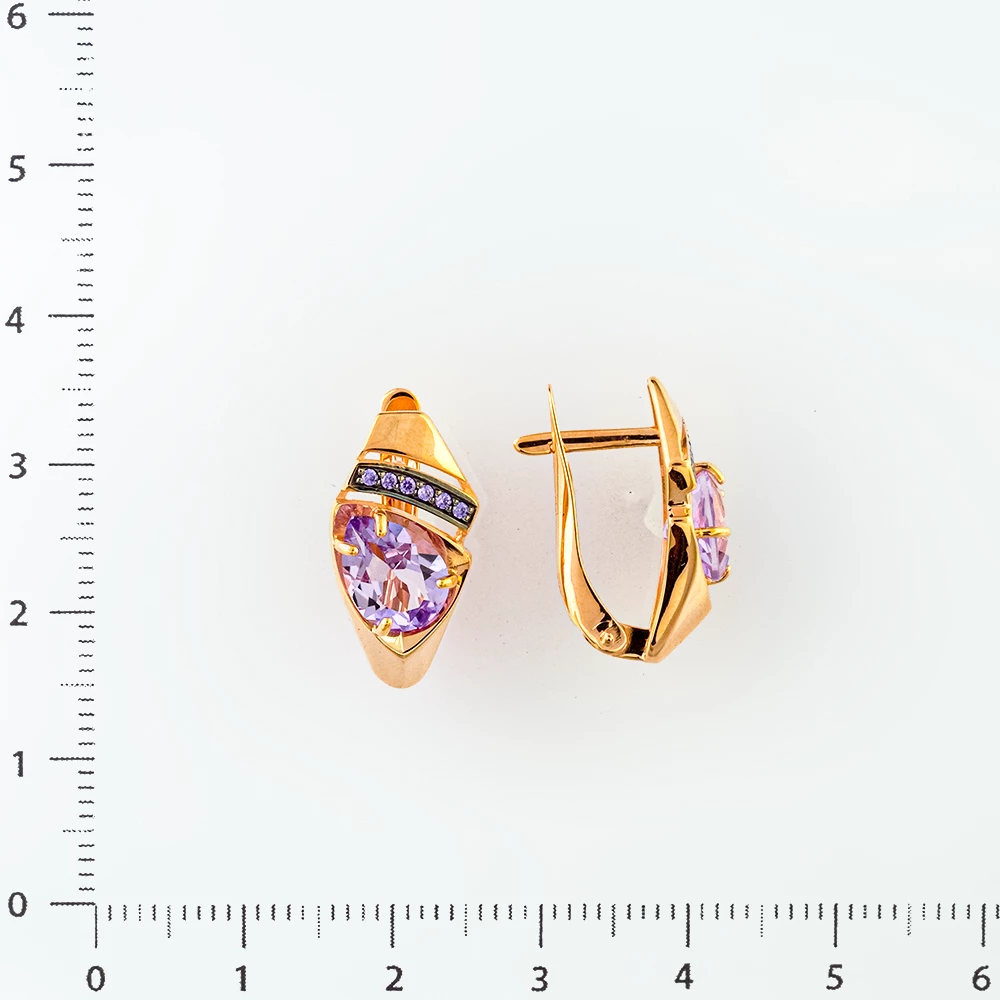 Серьги с аметистом из красного золота 585 пробы