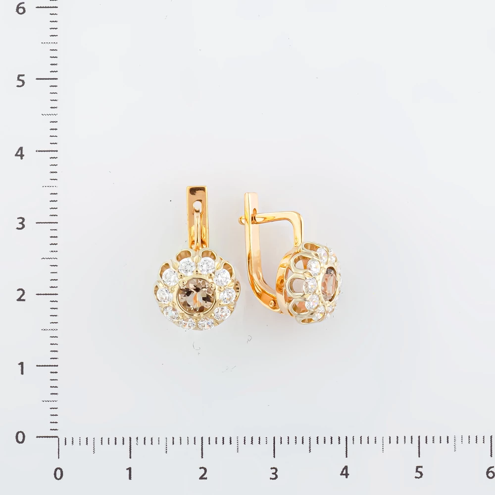 Серьги с фианитом из красного золота 585 пробы