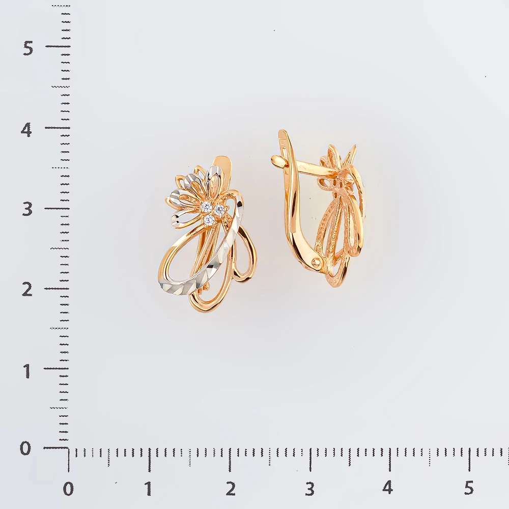 Серьги с фианитом из красного золота 585 пробы