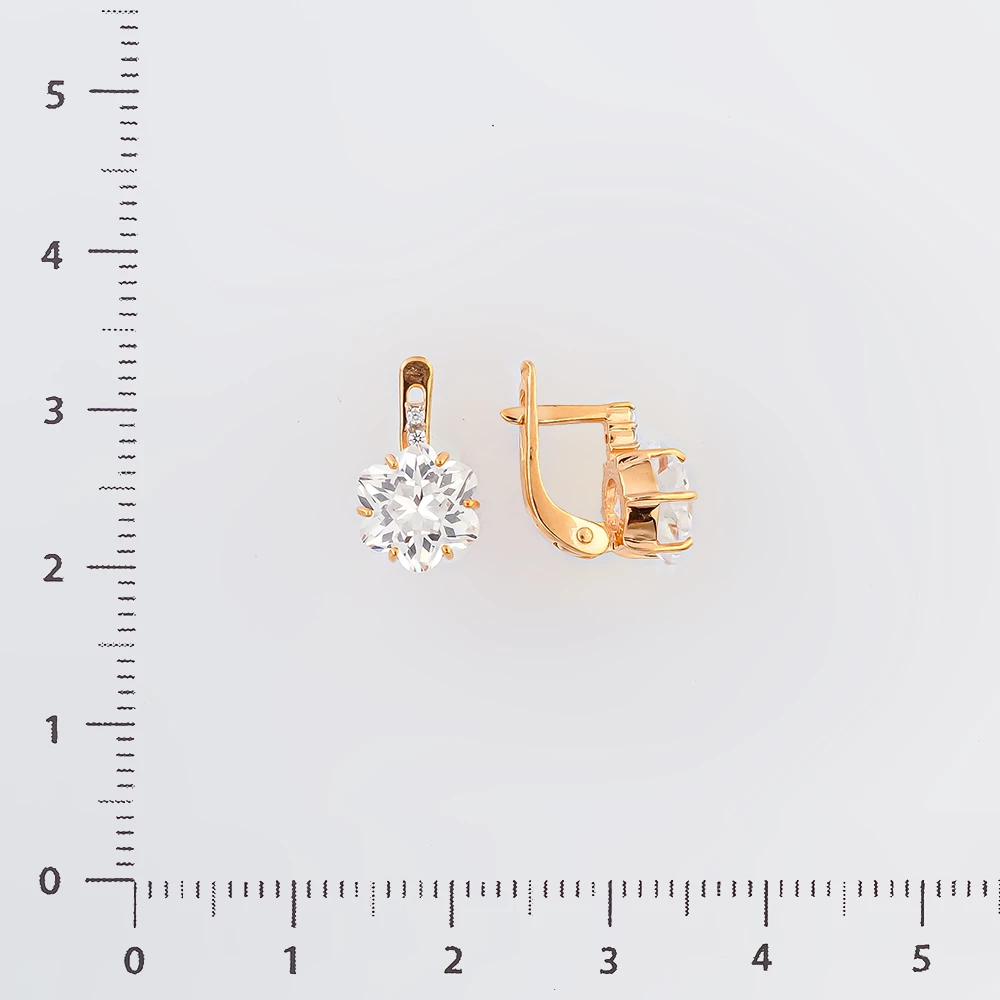 Серьги с фианитом из красного золота 585 пробы