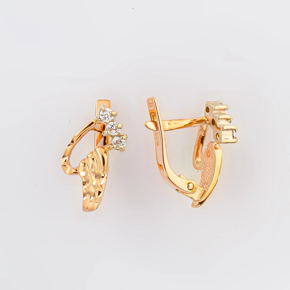 Серьги с фианитом из красного золота 585 пробы