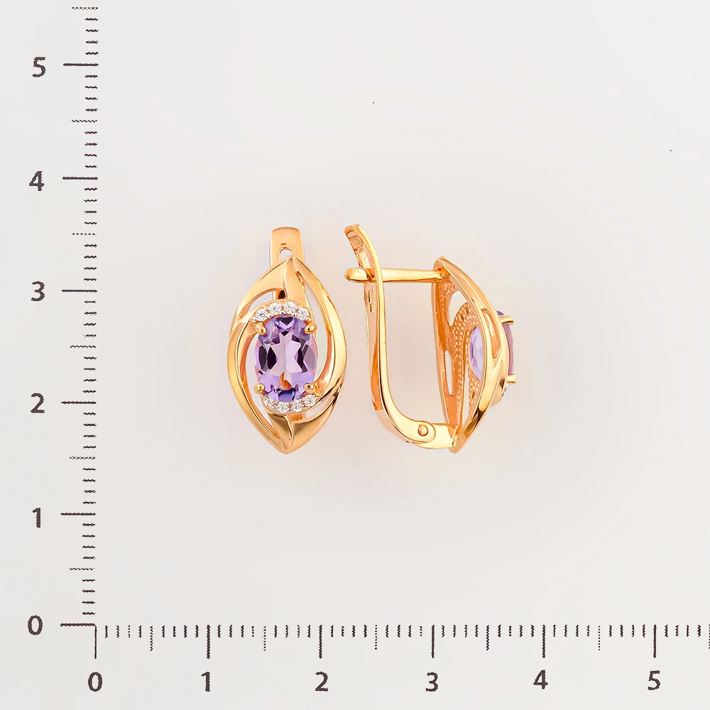 Серьги с аметистом из красного золота 585 пробы