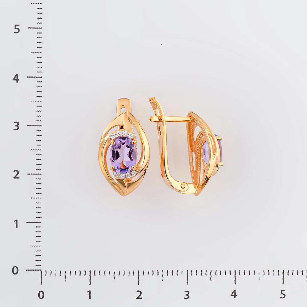 Серьги с аметистом из красного золота 585 пробы