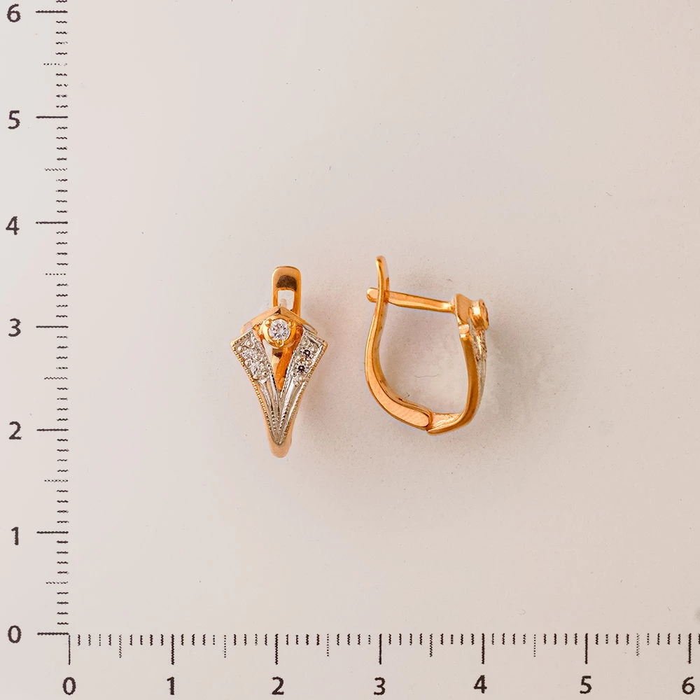 Серьги с фианитом из красного золота 585 пробы