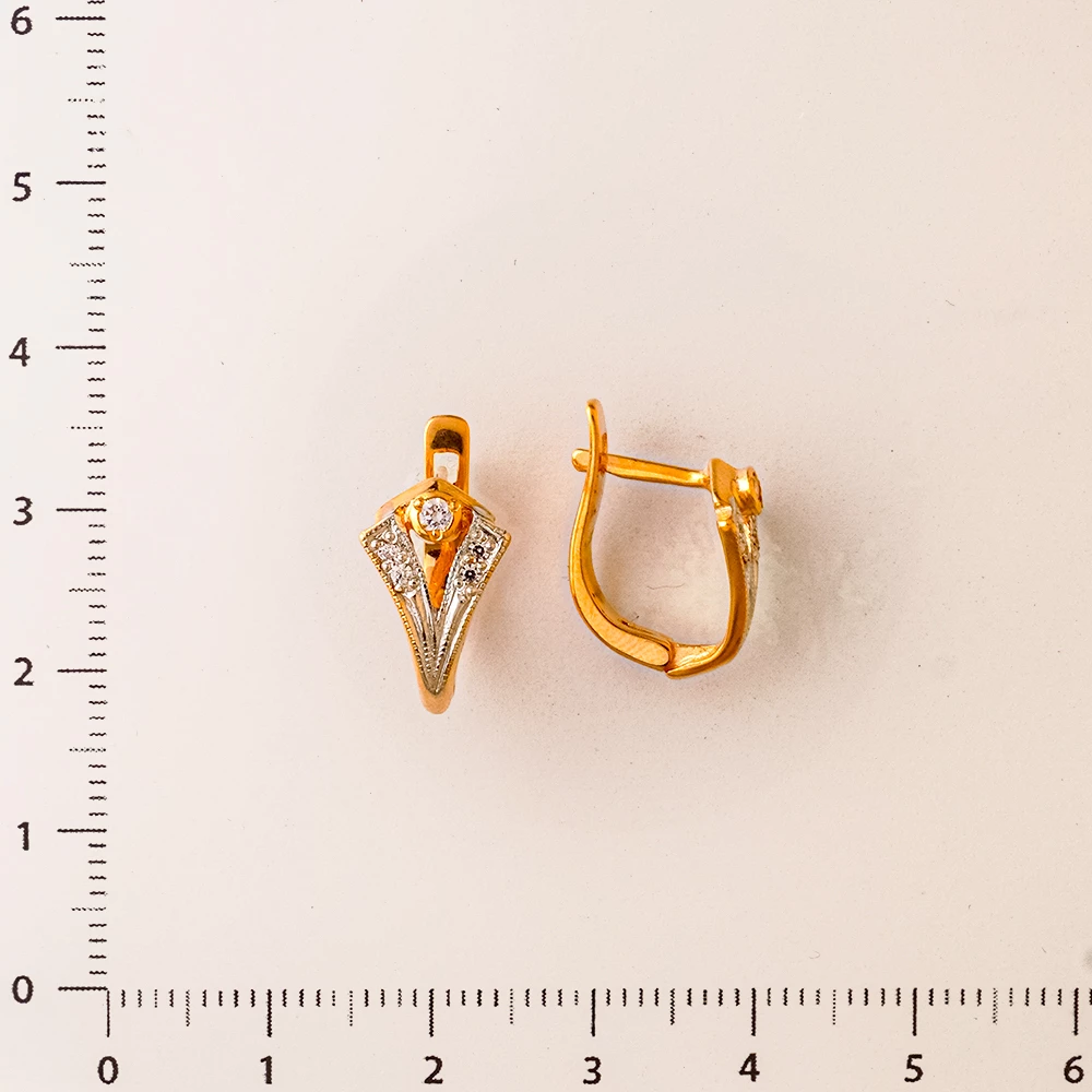 Серьги с фианитом из красного золота 585 пробы