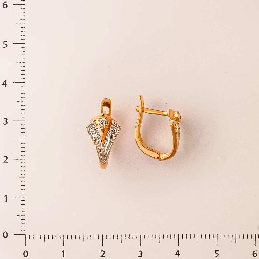 Серьги с фианитом из красного золота 585 пробы