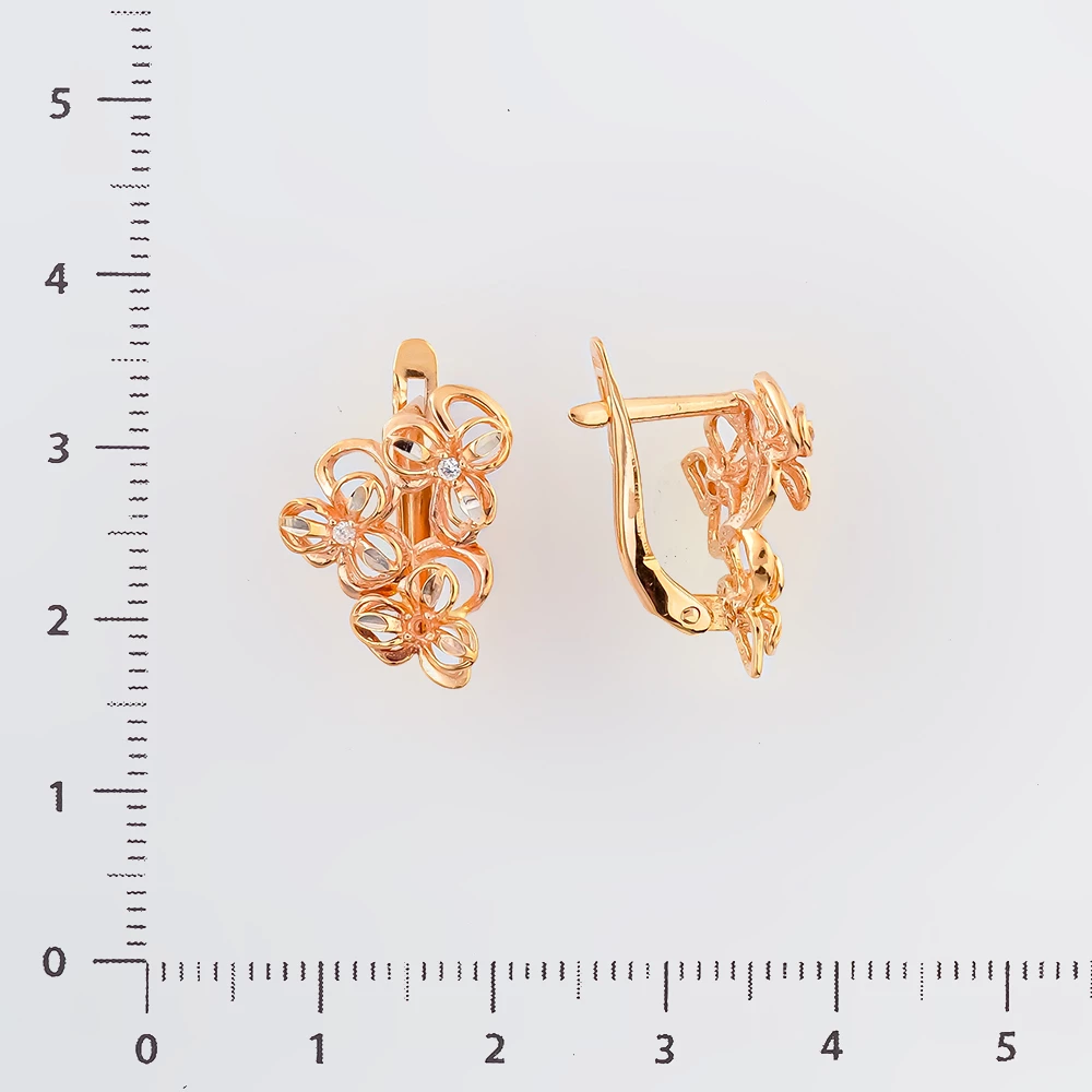 Серьги с фианитом из красного золота 585 пробы
