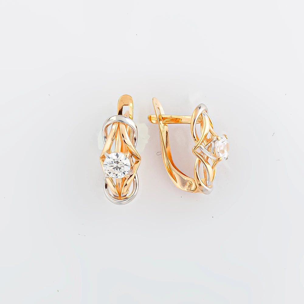 Серьги с фианитом из красного золота 585 пробы
