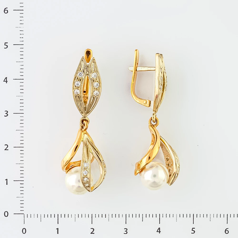 Серьги с культивированным жемчугом из красного золота 585 пробы