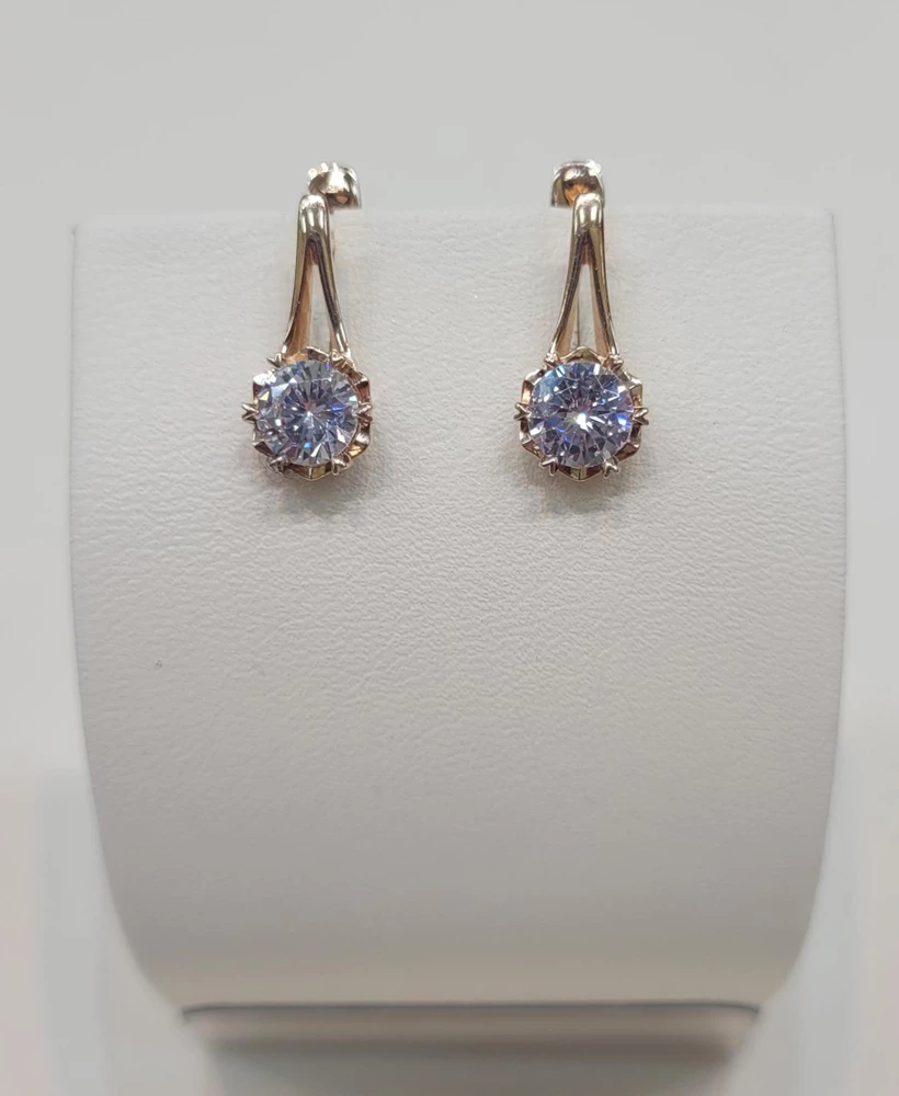 Серьги с фианитом из красного золота 585 пробы