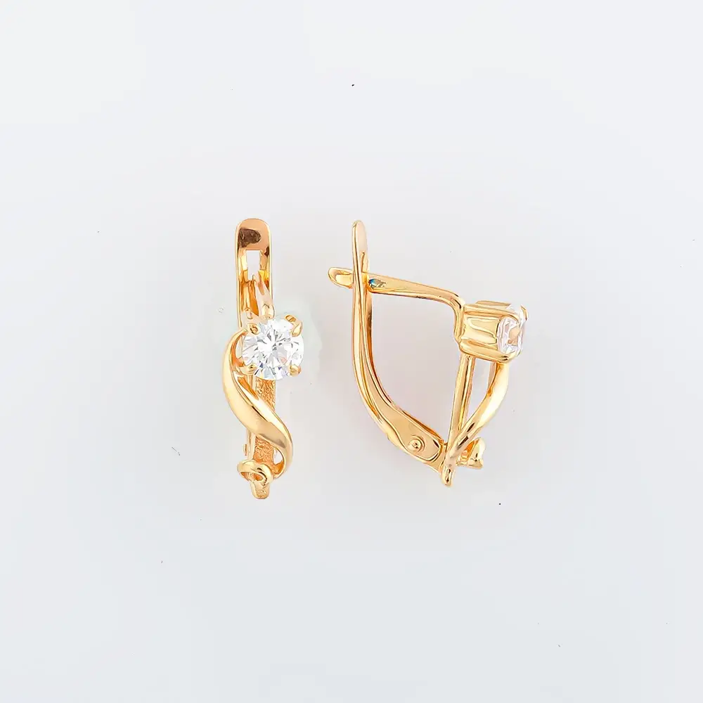 Серьги с фианитом из красного золота 585 пробы 1