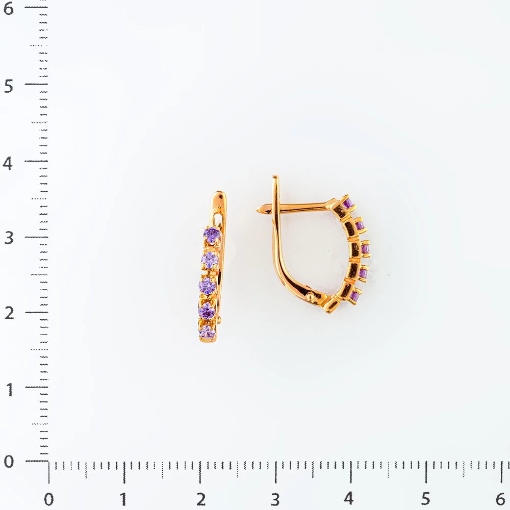 Серьги с фианитом из красного золота 585 пробы