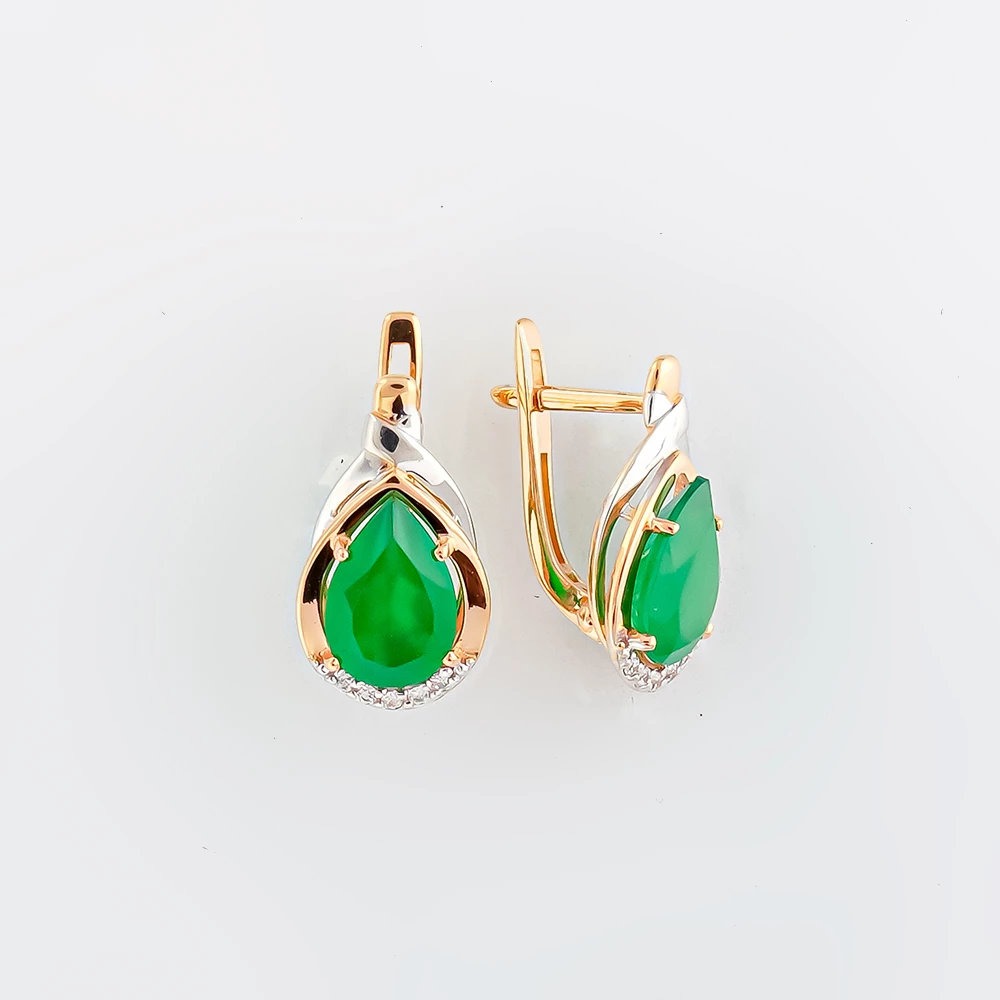Серьги с агатом из красного золота 585 пробы