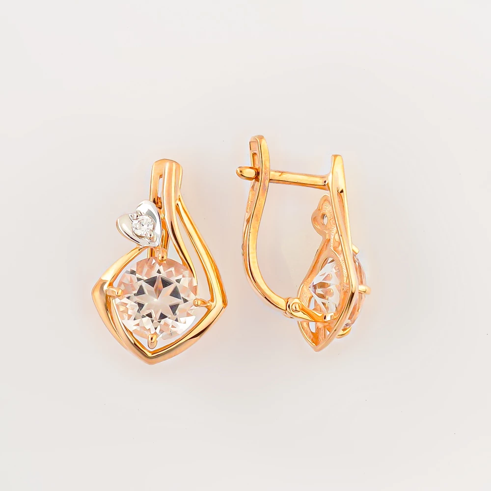 Серьги с фианитом из красного золота 585 пробы