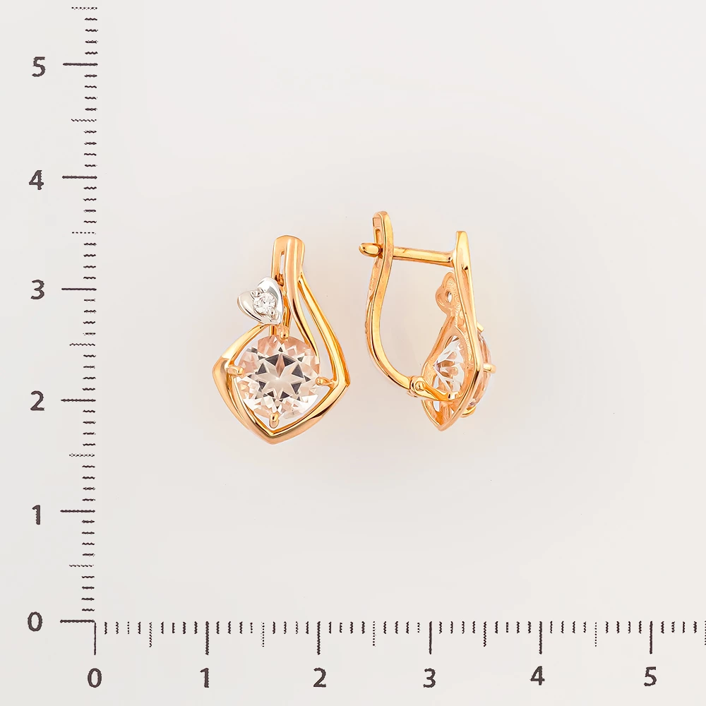 Серьги с фианитом из красного золота 585 пробы