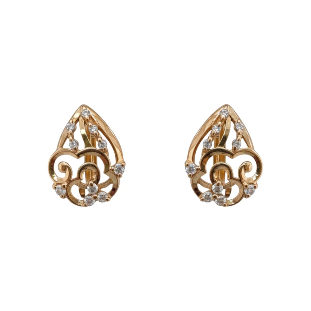 Серьги с фианитом из красного золота 585 пробы