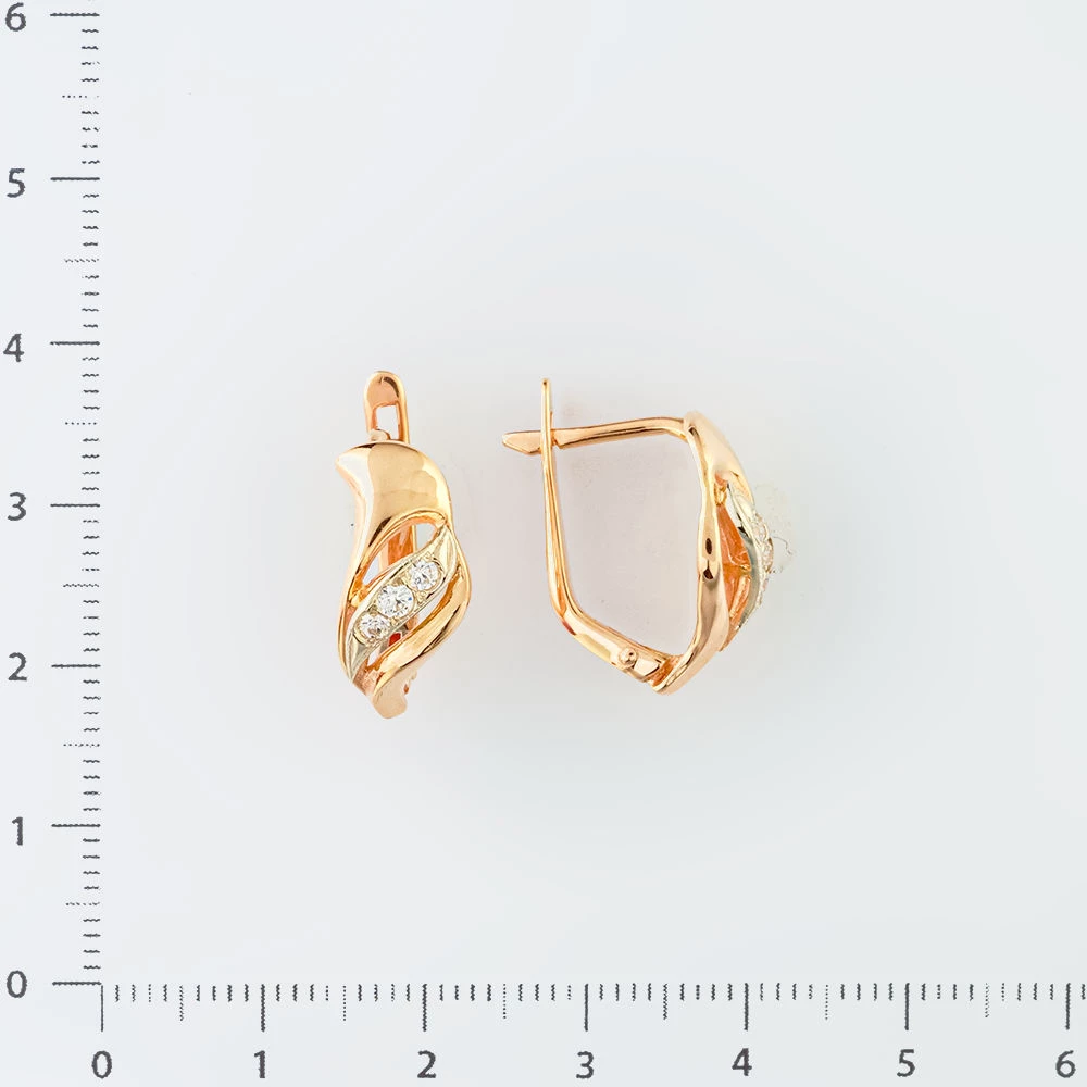 Серьги с фианитом из красного золота 585 пробы