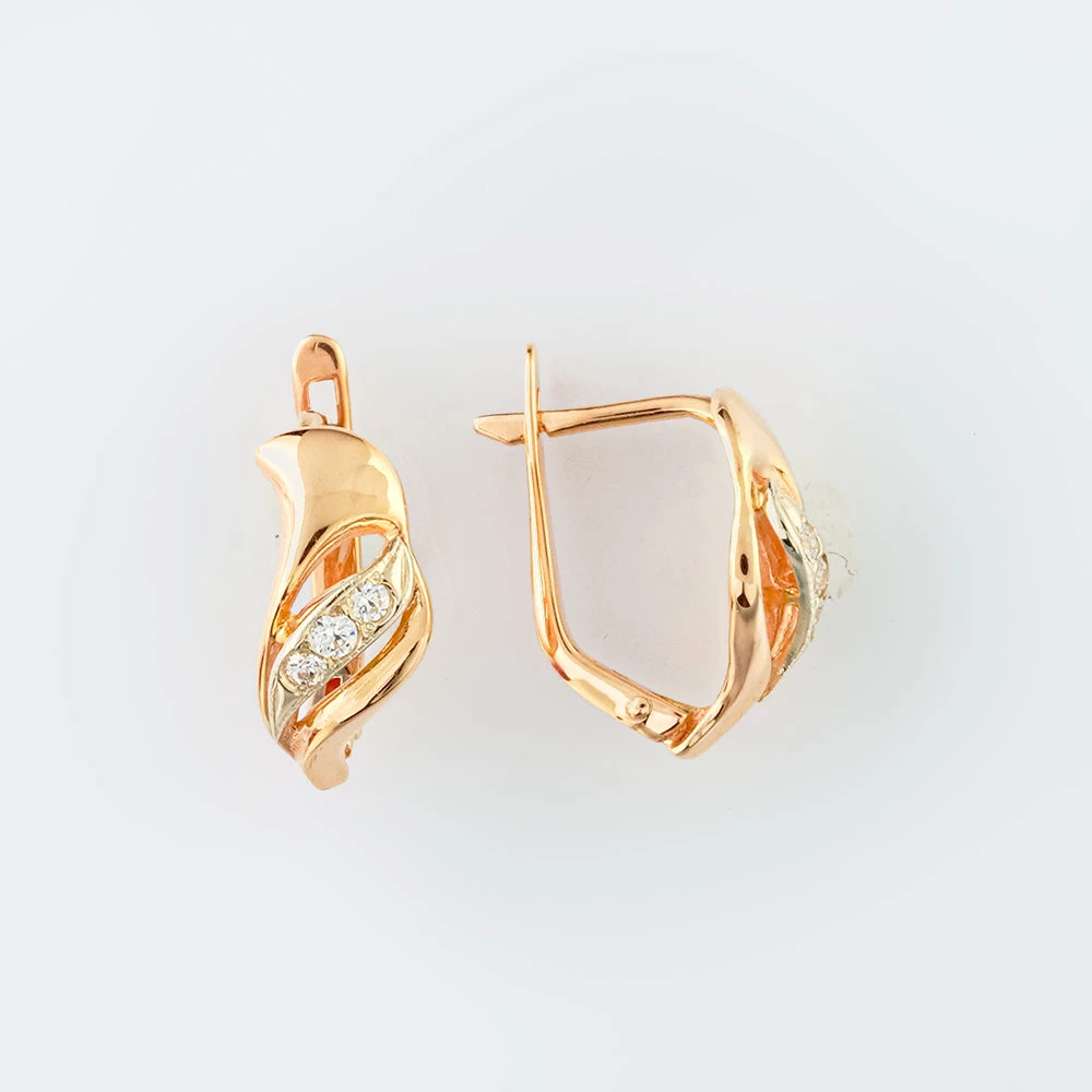 Серьги с фианитом из красного золота 585 пробы