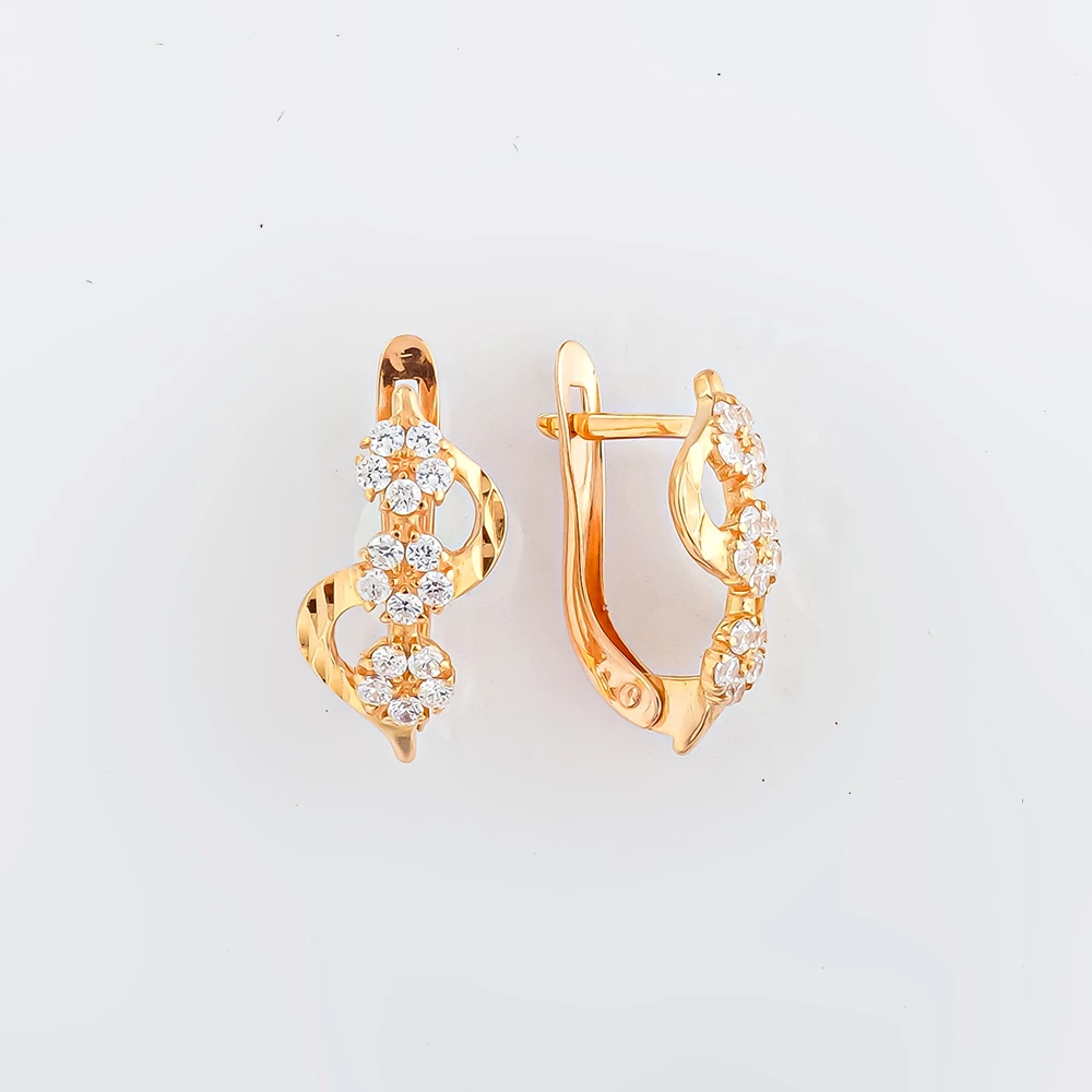 Серьги с фианитом из красного золота 585 пробы