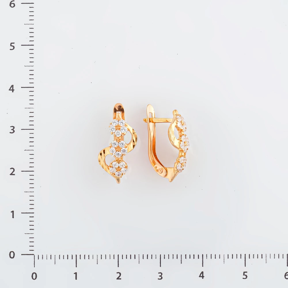 Серьги с фианитом из красного золота 585 пробы