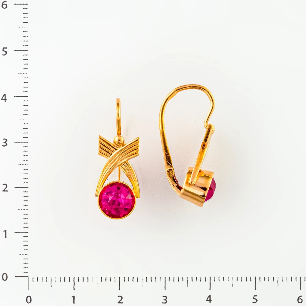 Серьги с фианитом из красного золота 583 пробы