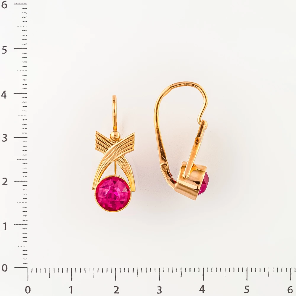 Серьги с фианитом из красного золота 583 пробы