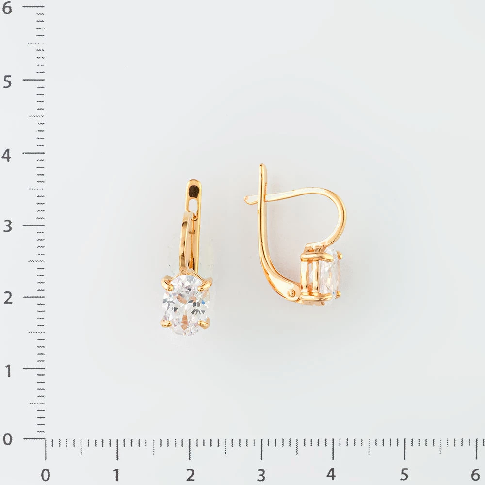 Серьги с фианитом из красного золота 585 пробы