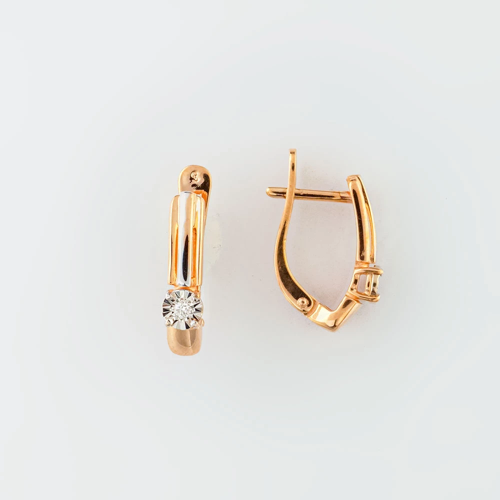 Серьги с бриллиантом из красного золота 585 пробы