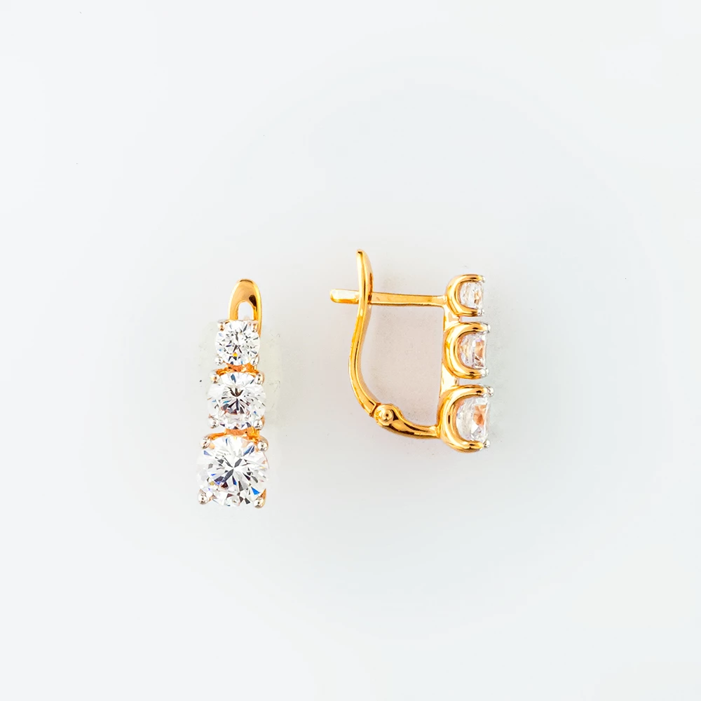 Серьги с фианитом из красного золота 585 пробы