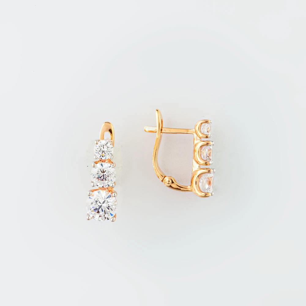 Серьги с фианитом из красного золота 585 пробы