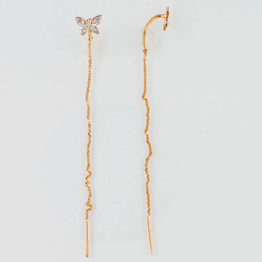 Серьги с бриллиантом из красного золота 585 пробы